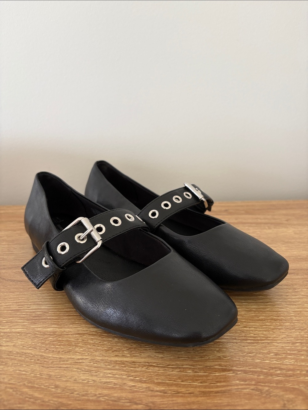 Time and Tru Black Mary Jane Flats with Silver Buckle